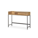 Consola rectangular de roble laminado natural y patas de metal, 120 x 40 cm x 90 cm de alto, foto de producto