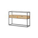 Consola rectangular de chapa de roble natural y patas de metal, 120 x 35 cm, foto de producto