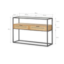 Consola rectangular de chapa de roble natural y patas de metal, 120 x 35 cm, foto de producto (2)