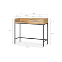 Consola rectangular de chapa de roble natural y patas de metal, 100 x 35 cm, foto de producto
