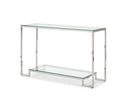 Consola rectangular de cristal y acero plateado con balda inferior, 120 x 40 cm, foto de producto