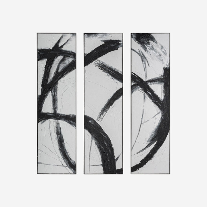 Cuadro de lienzo y madera de pino en color negro (juego de 3)