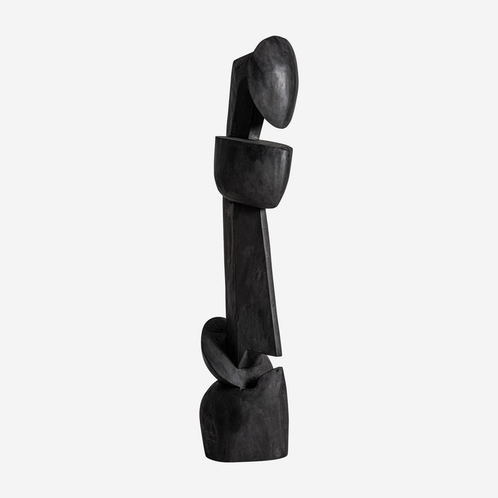 Escultura de madera de teca en color negro mate