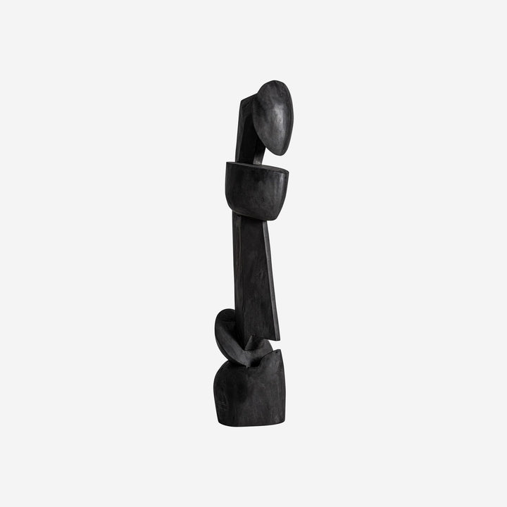 Escultura de madera de teca en color negro mate
