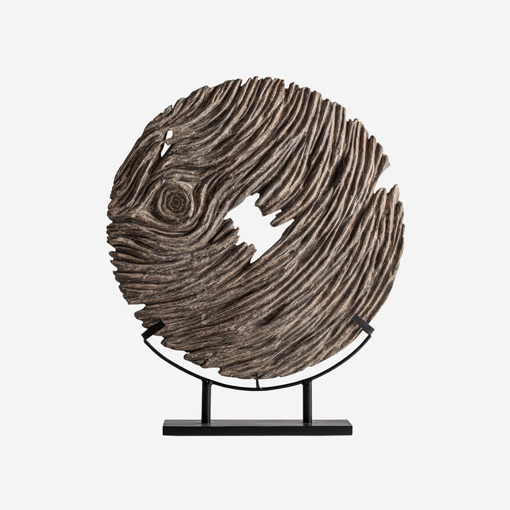 Escultura de suelo de madera de suar y hierro en color marrón