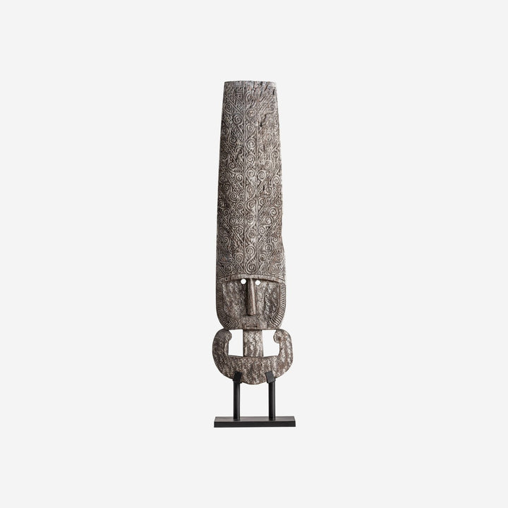 Escultura de suelo de madera de suar y hierro en color marrón envejecido