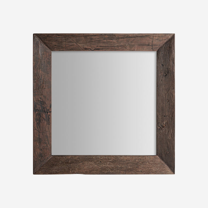 Espejo de madera de pino reciclado en color marrón envejecido
