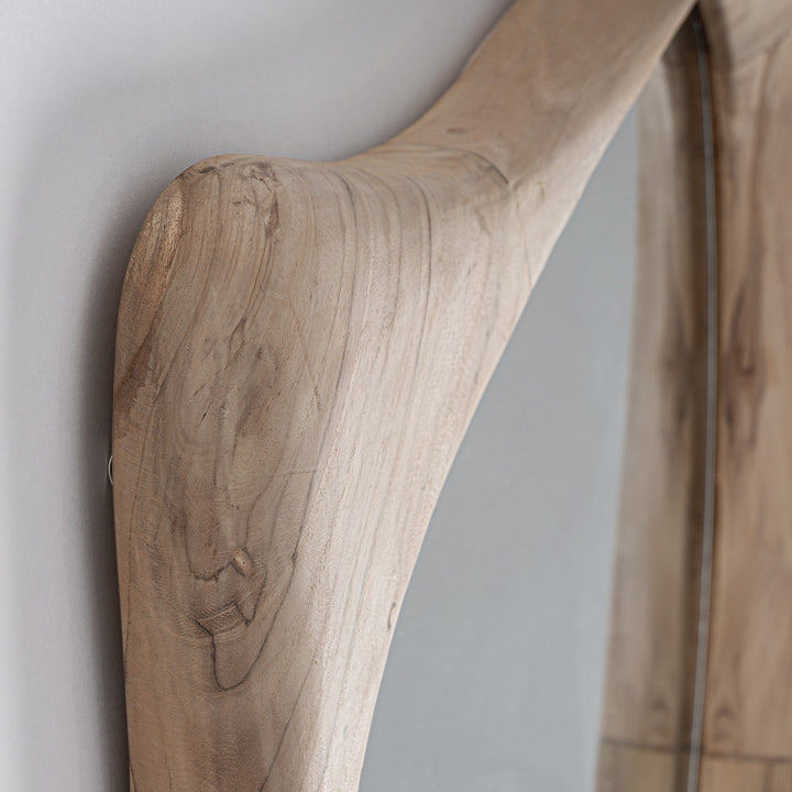 Espejo de madera de teca en color marrón 68 x 132 cm – detalle