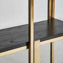 Estantería de acero y madera de roble en color dorado – detalle