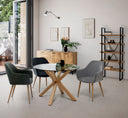 Estantería de roble laminado natural, 80 cm en ambiente decorado