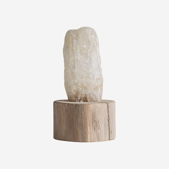 Figura decorativa de cristal y madera de teca en color marfil