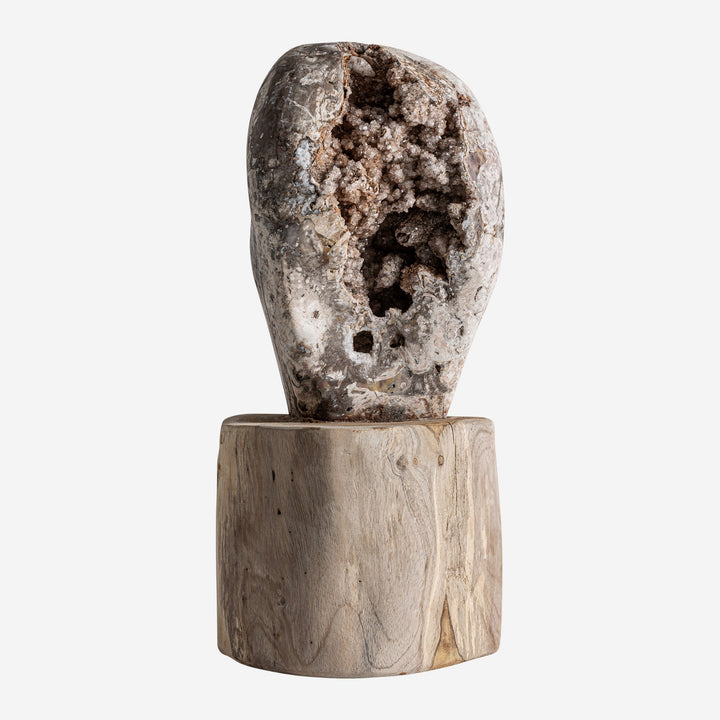 Figura decorativa de cuarzo y madera de teca en tonos oscuros 23 x 20 x 51 cm