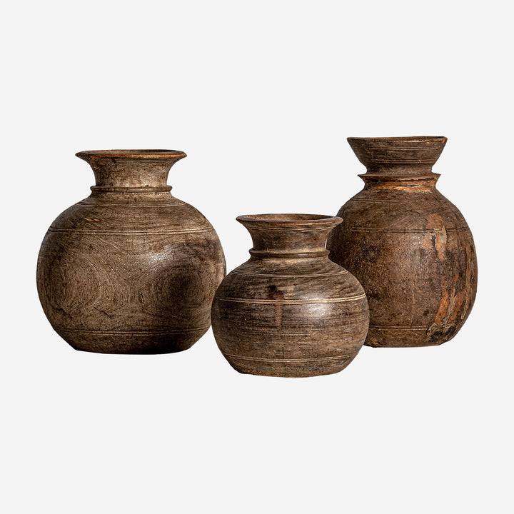 Jarrón de madera de mango reciclada en color marrón (juego de 3)
