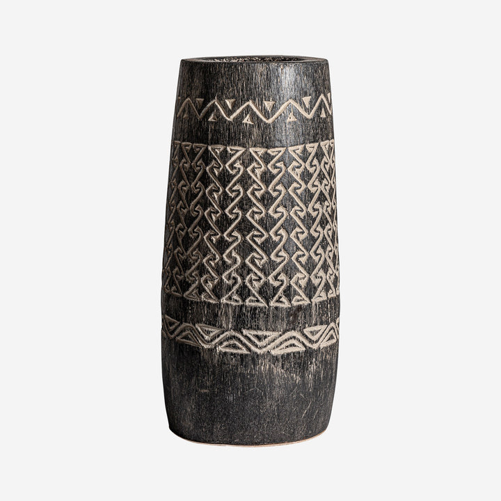Jarrón de madera de palma en tonos marrones 27 x 51 cm