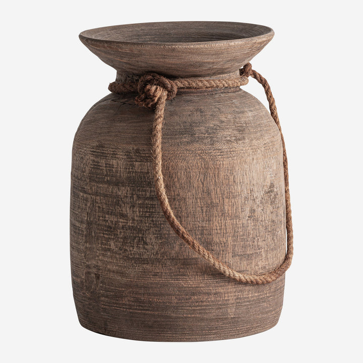 Jarrón de madera de teca reciclada en color marrón envejecido