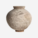 Jarrón de terracota y madera en color crema envejecido