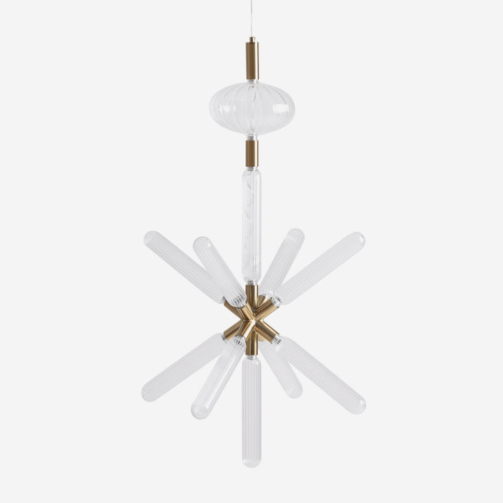 Lámpara colgante de cristal y acero transparente de inspiración art déco