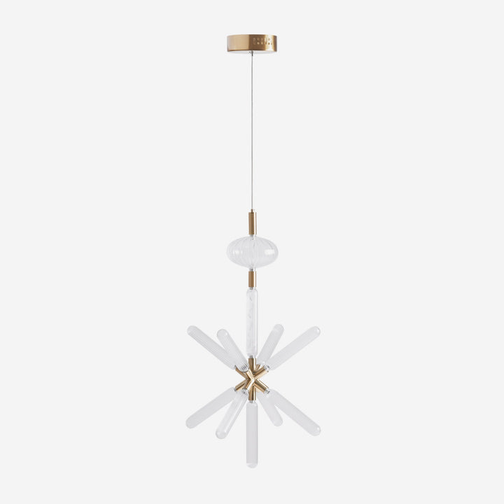 Lámpara colgante de cristal y acero transparente de inspiración art déco