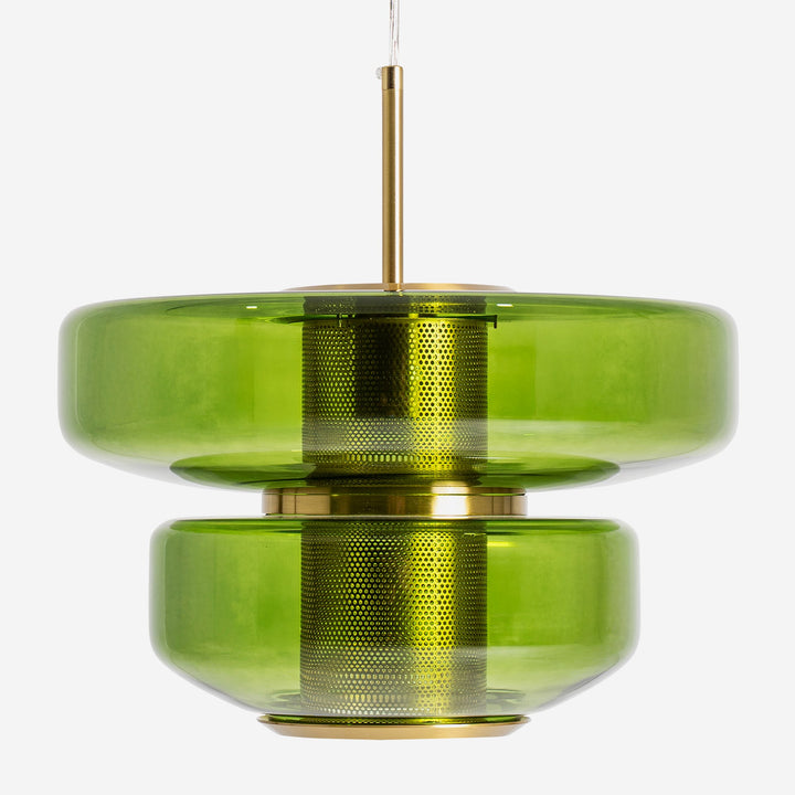 Lámpara colgante de cristal y hierro en color verde traslúcido