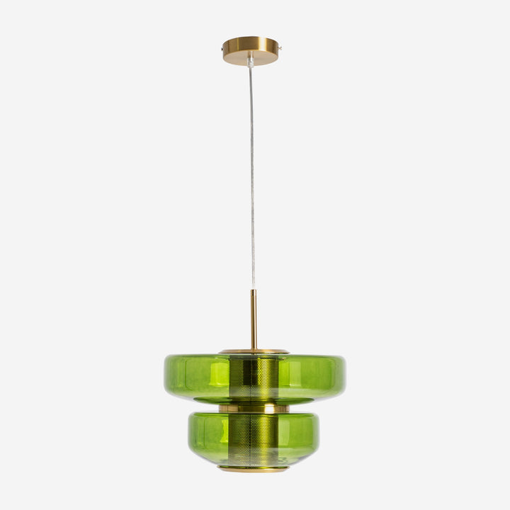 Lámpara colgante de cristal y hierro en color verde traslúcido