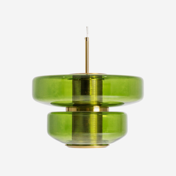 Lámpara colgante de cristal y hierro en color verde traslúcido