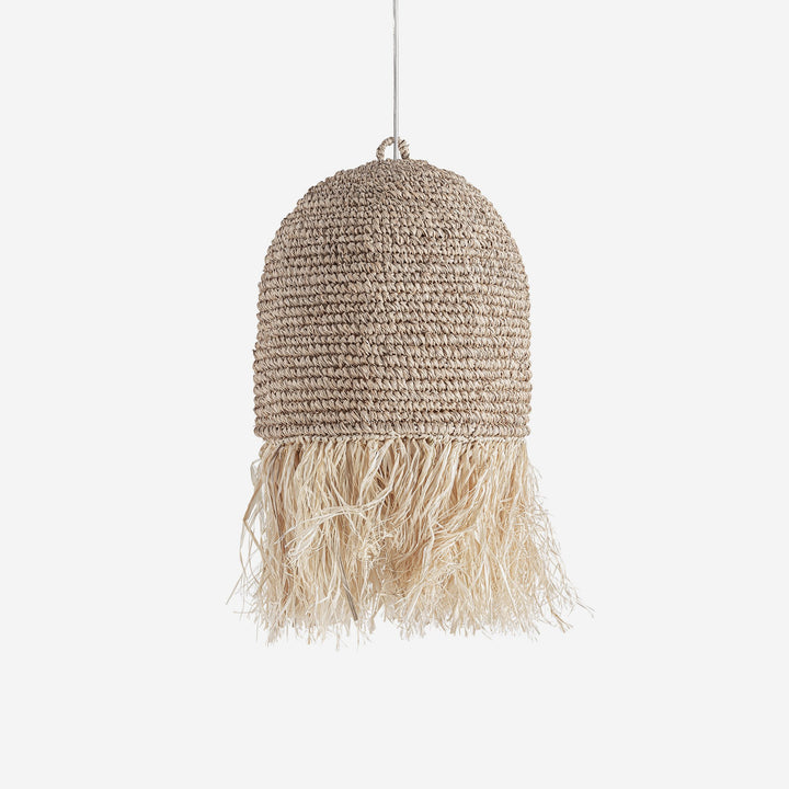 Lámpara colgante de fibra natural en color marrón de líneas contemporáneas