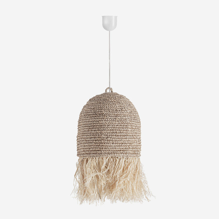 Lámpara colgante de fibra natural en color marrón de líneas contemporáneas