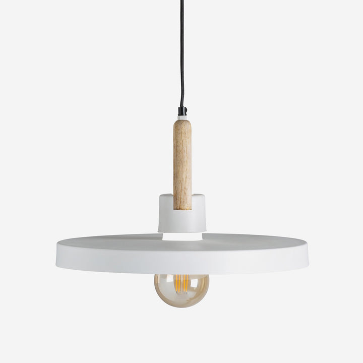 Lámpara colgante de hierro y madera de mango en color blanco