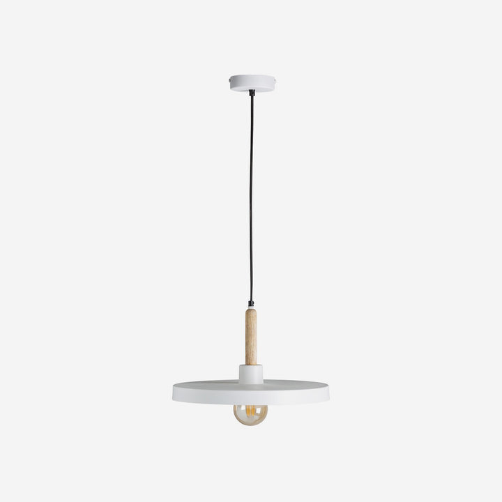 Lámpara colgante de hierro y madera de mango en color blanco