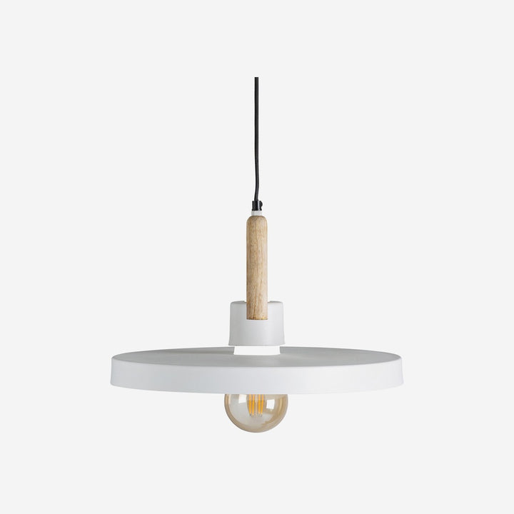Lámpara colgante de hierro y madera de mango en color blanco