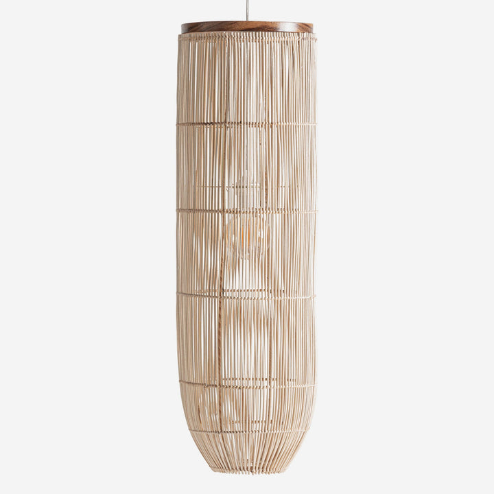 Lámpara colgante de ratán y madera de suar en color marrón claro