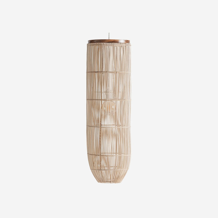 Lámpara colgante de ratán y madera de suar en color marrón claro