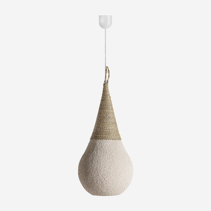 Lámpara colgante de resina y yute en color crema en forma de gota