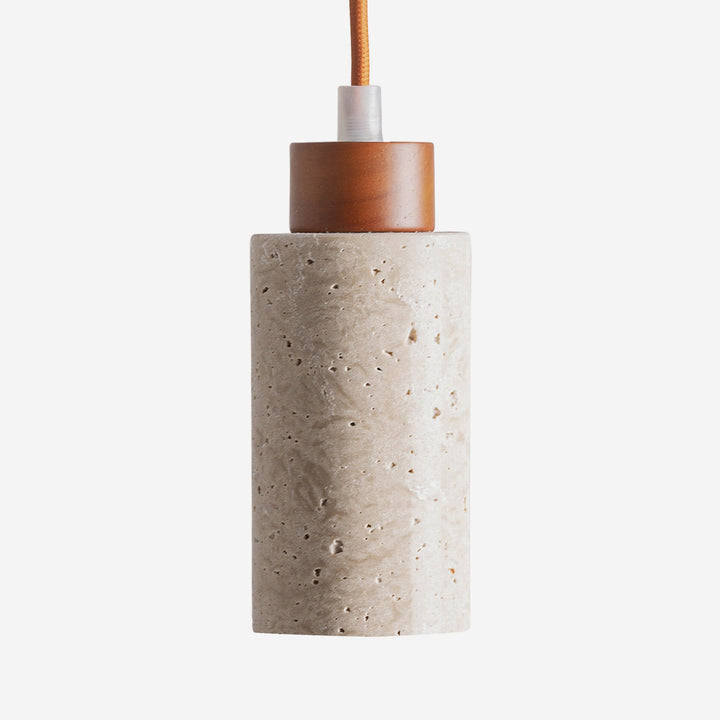 Lámpara colgante de travertino y madera en color beige