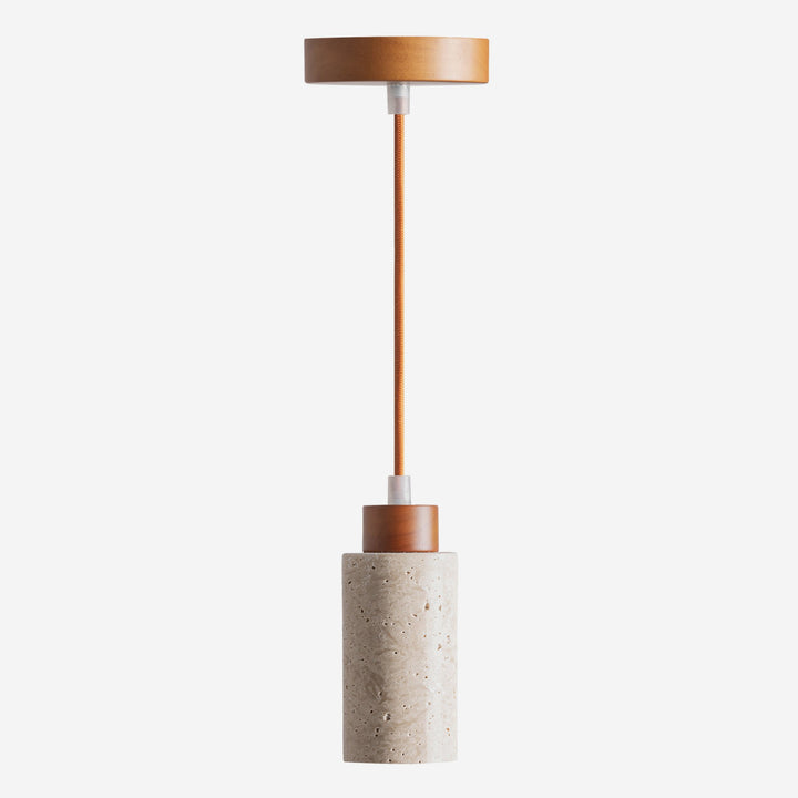 Lámpara colgante de travertino y madera en color beige