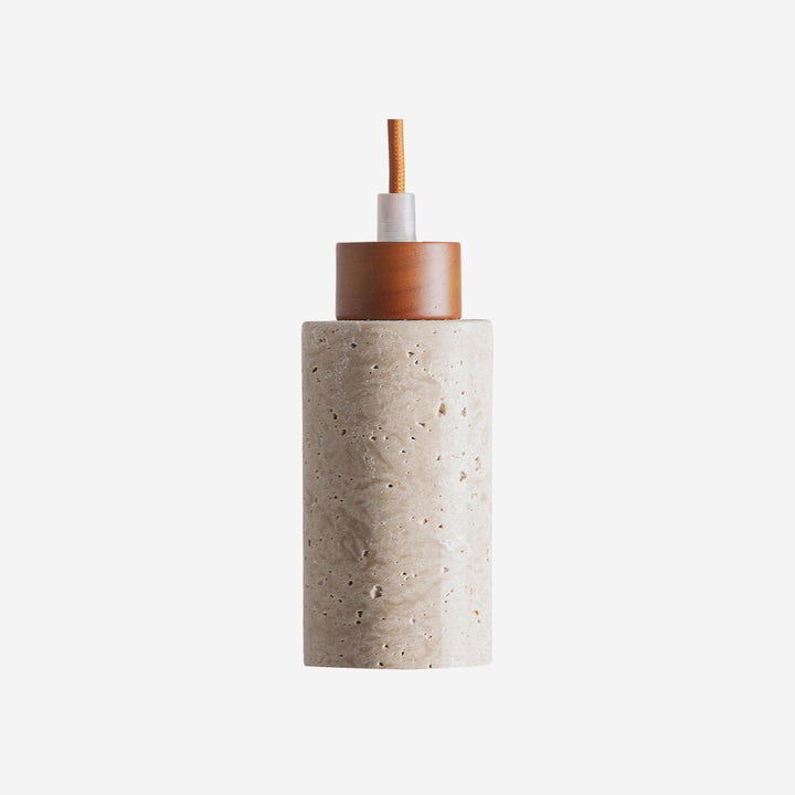Lámpara colgante de travertino y madera en color beige