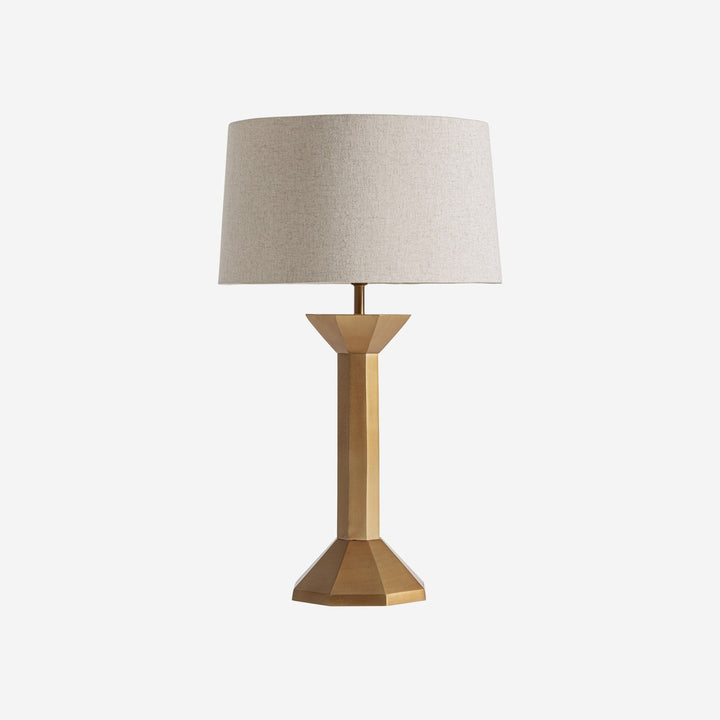 Lámpara de mesa de aluminio y lino en color dorado