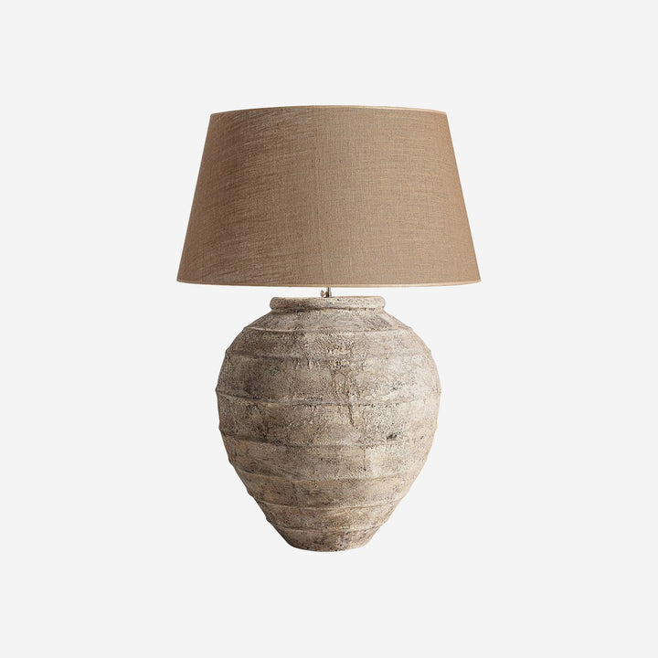 Lámpara de mesa de cerámica y yute en color beige envejecido