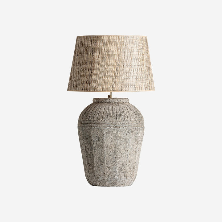 Lámpara de mesa de cerámica y yute en color gris envejecido