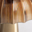 Lámpara de mesa de cristal y acero en color marrón – detalle