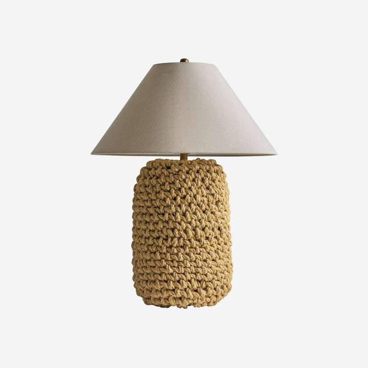 Lámpara de mesa de cuerda y lino en color arena