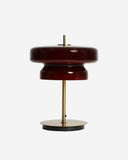 Lámpara de mesa de vidrio en color burdeos DETVA