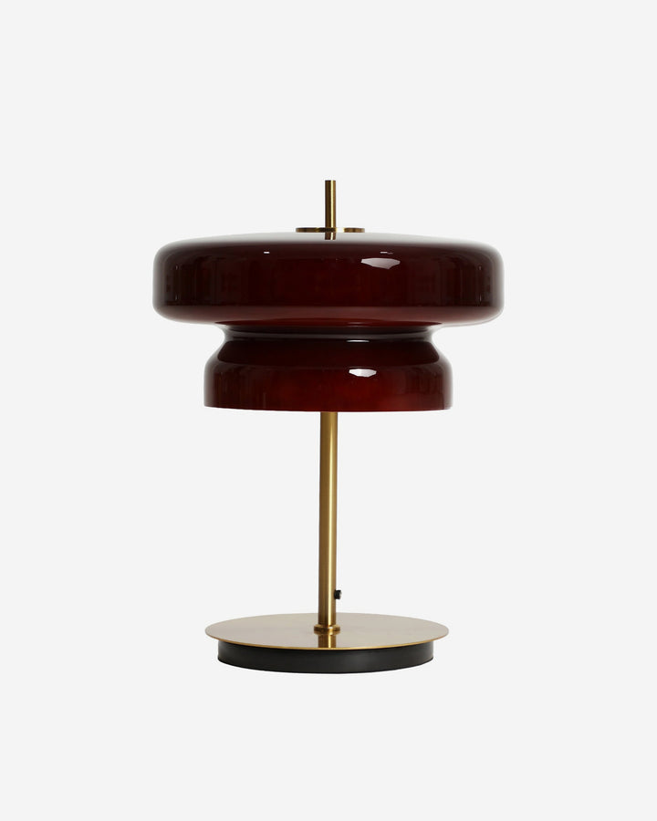 Lámpara de mesa de vidrio en color burdeos DETVA