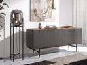 Lámpara de pie cristal efecto espejo fumé gris y acero negro en ambiente decorado (4)