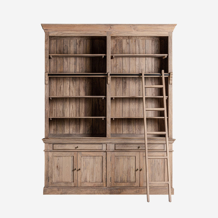 Librería de madera de mango y hierro en color marrón envejecido