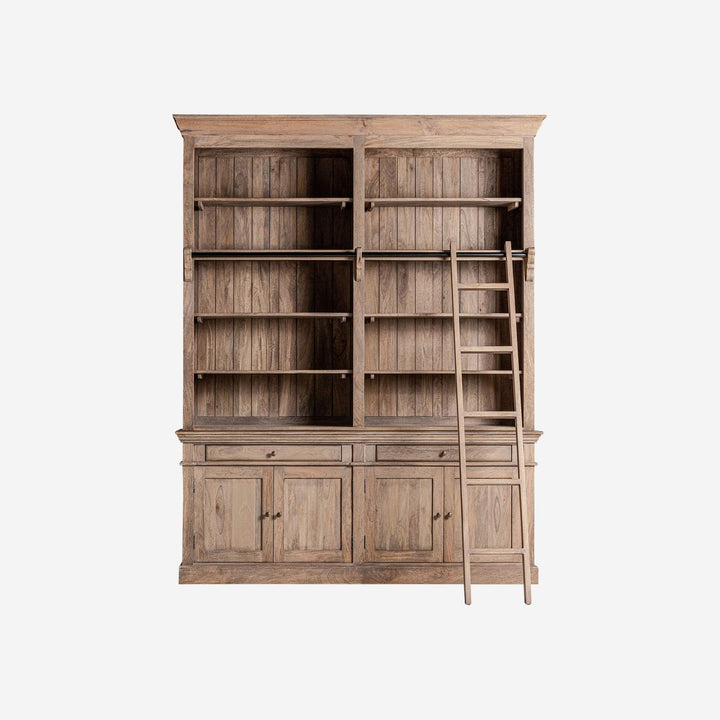 Librería de madera de mango y hierro en color marrón envejecido