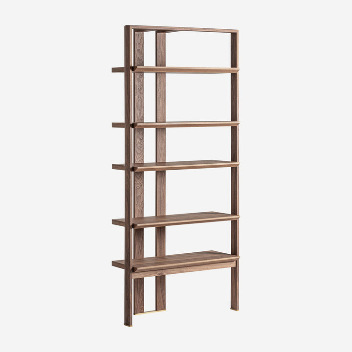 Librería de madera de olmo y chapa de nogal en color marrón