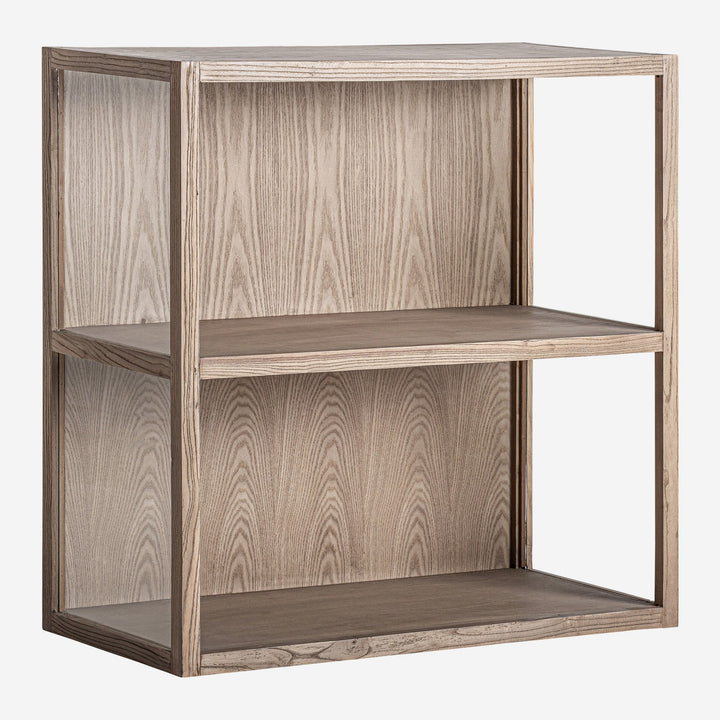 Librería modular de madera de pino reciclado y cristal en color marrón