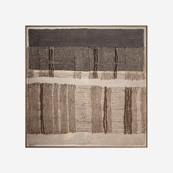 Lienzo de lienzo y madera de pino en tonos marrones de estilo boho 120 x 120 cm