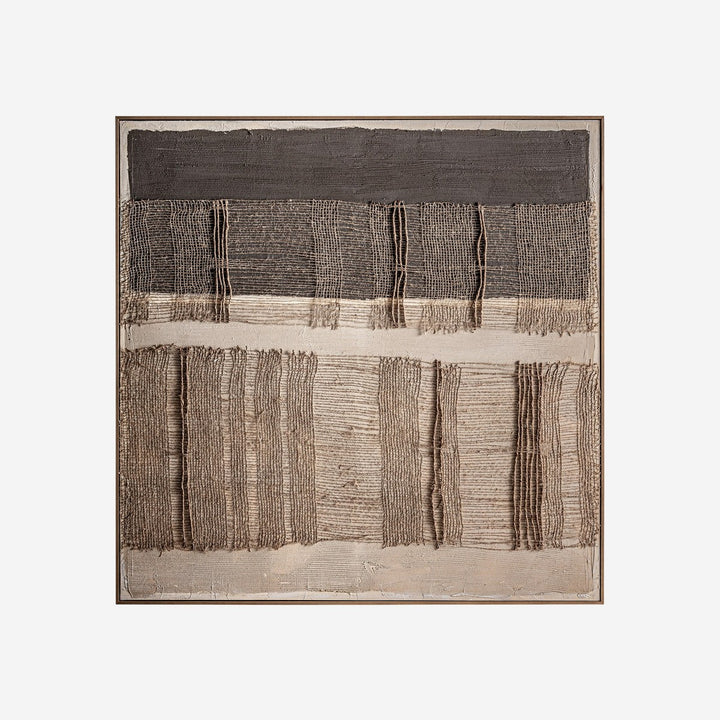 Lienzo de lienzo y madera de pino en tonos marrones de estilo boho 120 x 120 cm